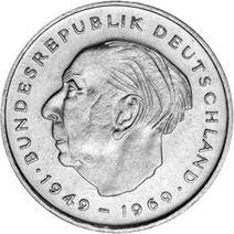 Obverse 2 Mark 1970 F "Theodor Heuss" -  Coin Value - Germany, FRG