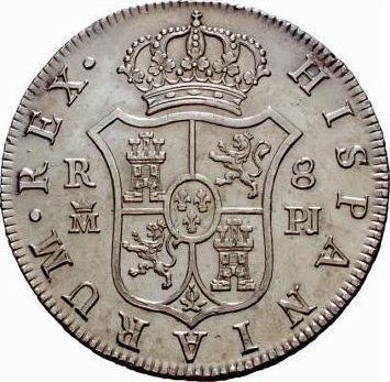Реверс монеты - 8 реалов 1782 года M PJ - цена серебряной монеты - Испания, Карл III