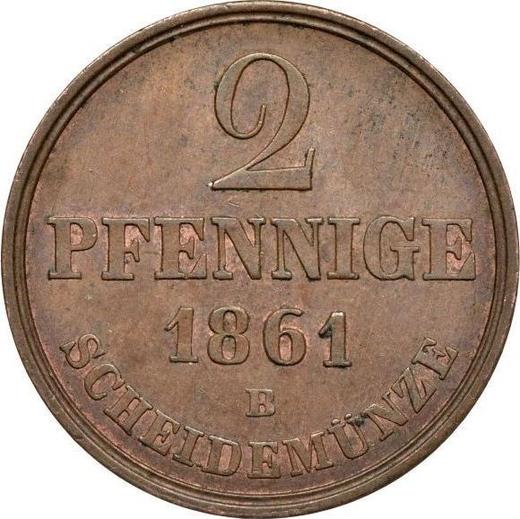 Реверс монеты - 2 пфеннига 1861 года B - цена  монеты - Ганновер, Георг V