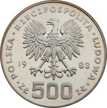 Awers monety - PRÓBA 500 złotych 1983 MW "XIV Zimowe Igrzyska Olimpijskie - Sarajewo 1984" Srebro - cena srebrnej monety - Polska, PRL