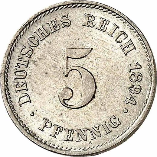 Аверс монеты - 5 пфеннигов 1894 года J "Тип 1890-1915" - цена  монеты - Германия, Германская Империя