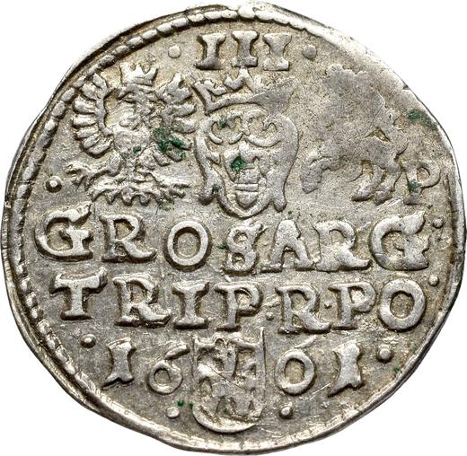 Reverso Trojak (3 groszy) 1601 P "Casa de moneda de Poznan" P al lado del caballero - valor de la moneda de plata - Polonia, Segismundo III