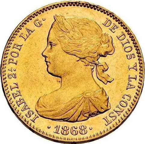 Obverse 10 Escudos 1868 - Spain, Isabella II