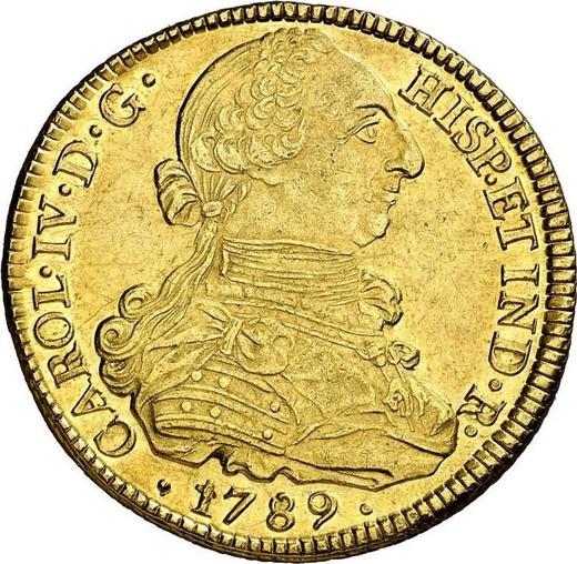 Аверс монеты - 8 эскудо 1789 года P SF - цена золотой монеты - Колумбия, Карл IV