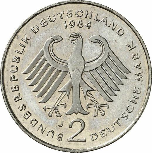 Reverse 2 Mark 1984 J "Konrad Adenauer" -  Coin Value - Germany, FRG