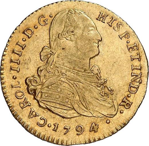 Awers monety - 2 escudo 1794 NG M - cena złotej monety - Gwatemala, Karol IV