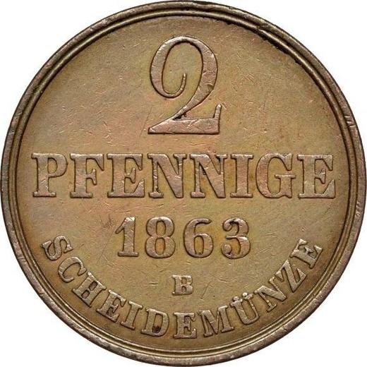Rewers monety - 2 fenigi 1863 B - cena  monety - Hanower, Jerzy V