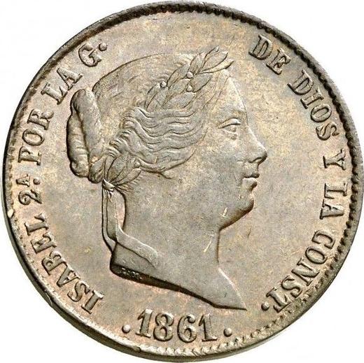 Аверс монеты - 25 сентимо реал 1861 года - цена  монеты - Испания, Изабелла II