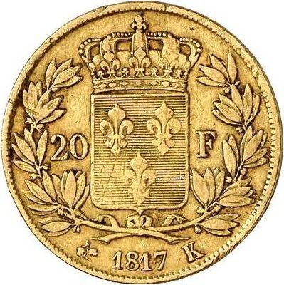 Reverso 20 francos 1817 K "Tipo 1816-1824" Burdeos - valor de la moneda de oro - Francia, Luis XVII