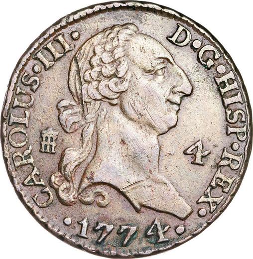 Аверс монеты - 4 мараведи 1774 года - цена  монеты - Испания, Карл III