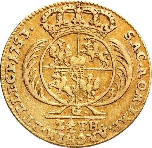Reverso 2 1/2 táleros (medio augustdor) 1753 G "de Corona" - valor de la moneda de oro - Polonia, Augusto III