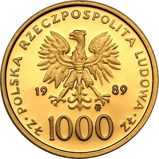 Аверс монеты - 1000 злотых 1989 года MW ET "Иоанн Павел II" Золото - цена золотой монеты - Польша, Народная Республика