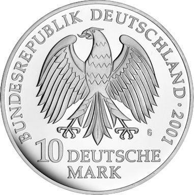 Reverse 10 Mark 2001 G "St. Catherine's Monastery" - Silver Coin Value - Germany, FRG