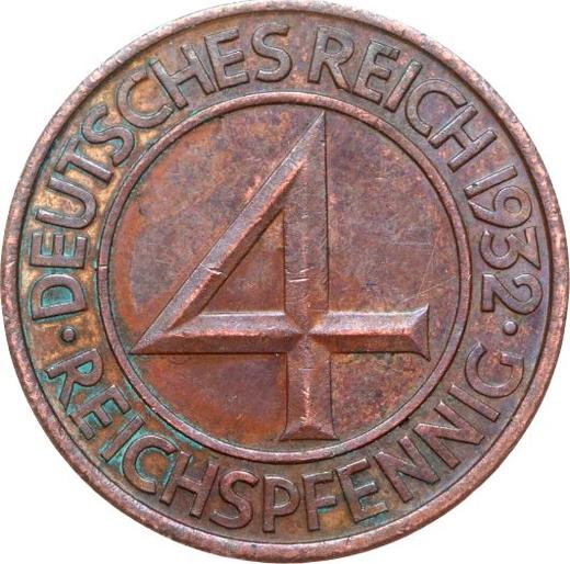 Reverse 4 Reichspfennig 1932 J - Germany, Weimar Republic