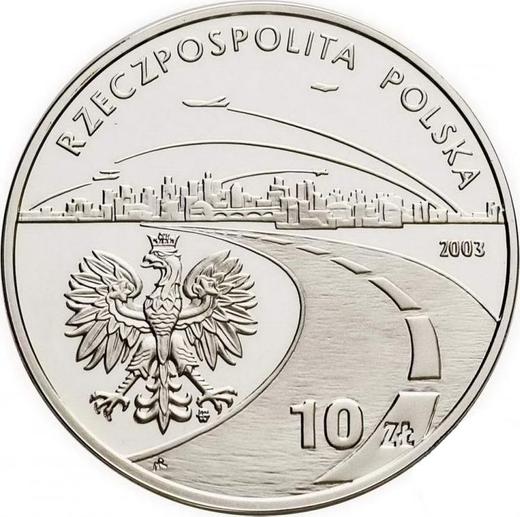 Anverso 10 eslotis 2003 MW NR "150 aniversario del origen de la industria del petróleo y el gas" - valor de la moneda de plata - Polonia, República moderna