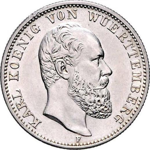 Awers monety - 2 marki 1888 F "Wirtembergia" - cena srebrnej monety - Niemcy, Cesarstwo Niemieckie