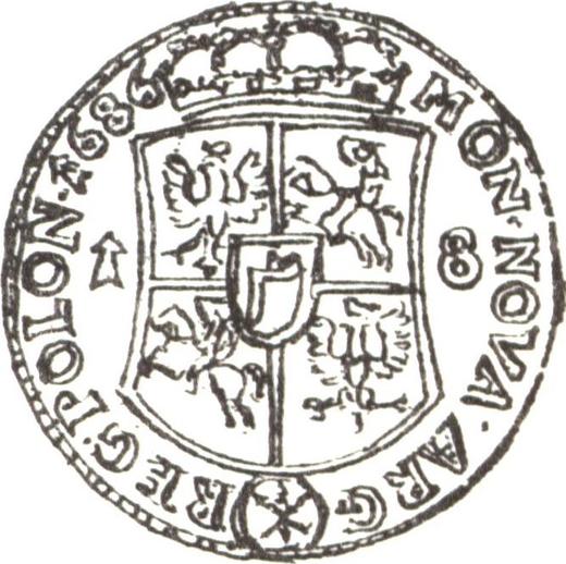 Reverso Ort (18 groszy) 1686 TLB "Escudo cóncavo" Falsificación anticuaria - valor de la moneda de plata - Polonia, Juan III Sobieski
