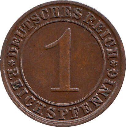 Аверс монеты - 1 рейхспфенниг 1927 года F - цена  монеты - Германия, Bеймарская республика