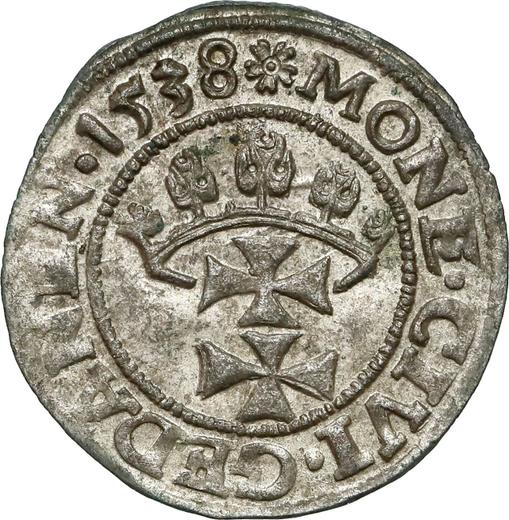 Аверс монеты - Шеляг 1538 года "Гданьск" - цена серебряной монеты - Польша, Сигизмунд I Старый