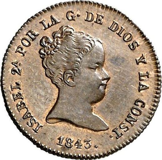 Аверс монеты - 1 мараведи 1843 года J - цена  монеты - Испания, Изабелла II