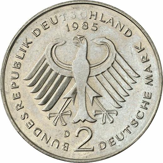 Реверс монеты - 2 марки 1985 года D "Теодор Хойс" - цена  монеты - Германия, ФРГ