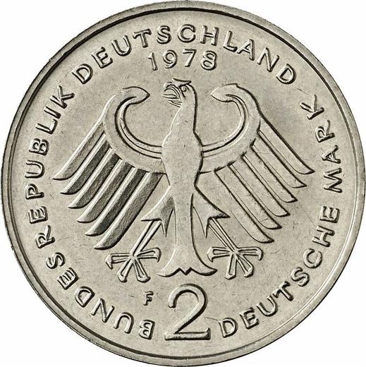 Rewers monety - 2 marki 1978 F "Theodor Heuss" - cena  monety - Niemcy, RFN