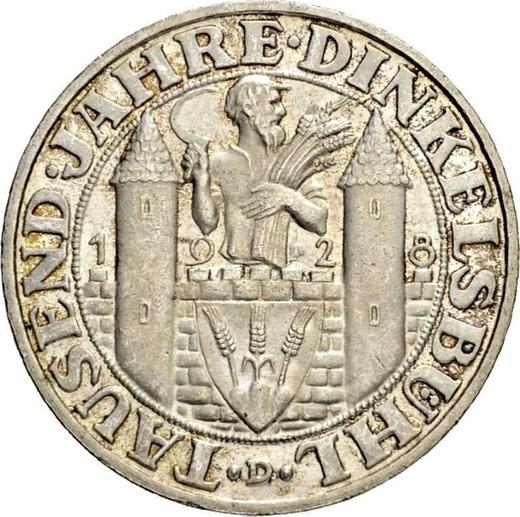 Аверс монеты - 3 рейхсмарки 1928 года D "Динкельсбюль" - цена серебряной монеты - Германия, Bеймарская республика