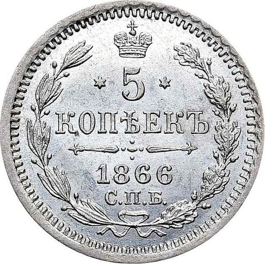 Reverso 5 kopeks 1866 СПБ НФ "Plata ley 725" - valor de la moneda de plata - Rusia, Alejandro II