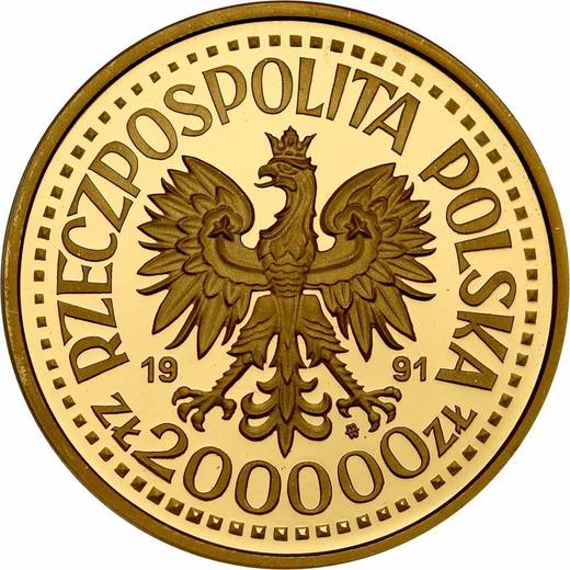 Аверс монеты - Пробные 200000 злотых 1991 года MW ET "Иоанн Павел II" Золото - цена золотой монеты - Польша, III Республика до деноминации