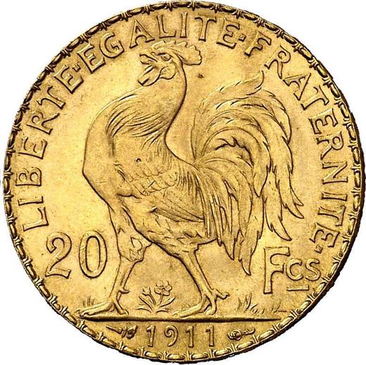 Reverse 20 Francs 1911 "Type 1907-1914" Paris - France, Third Republic