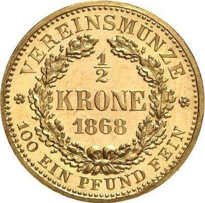 Реверс монеты - 1/2 кроны 1868 года B - цена золотой монеты - Саксония-Альбертина, Иоганн