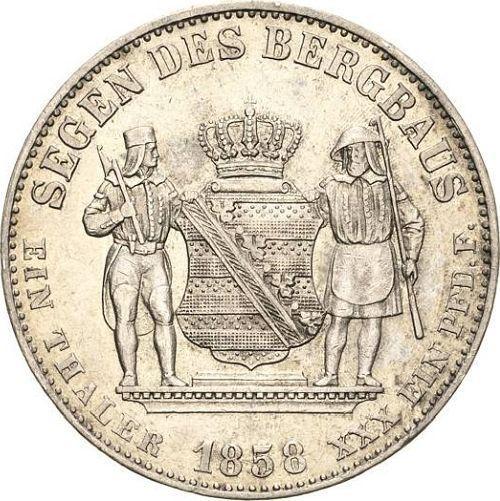 Reverso Tálero 1858 F "Minero" - valor de la moneda de plata - Sajonia, Juan