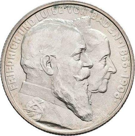 Аверс монеты - 2 марки 1906 года "Баден" Золотая свадьба - цена серебряной монеты - Германия, Германская Империя