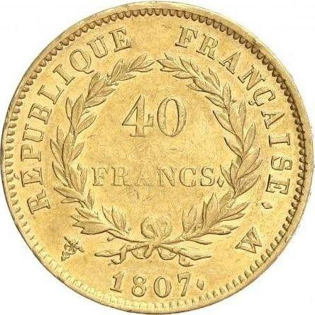 Rewers monety - 40 franków 1807 W "Typ 1806-1807" Lille - cena złotej monety - Francja, Napoleon I