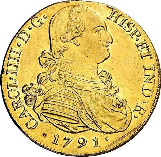 Anverso 8 escudos 1791 P SF "Tipo 1791-1808" - valor de la moneda de oro - Colombia, Carlos IV