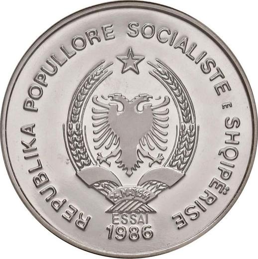 Реверс монеты - Пробные 50 леков 1986 года "Железная дорога" Палладий - цена палладиевой монеты - Албания, Народная Республика