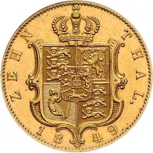 Reverso 10 táleros 1849 B - valor de la moneda de oro - Hannover, Ernesto Augusto 