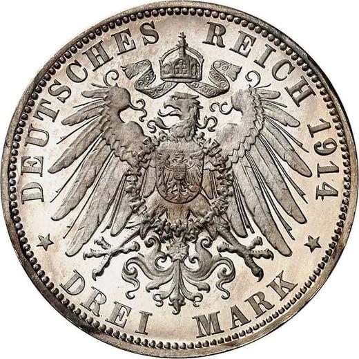 Reverso 3 marcos 1914 J "Hamburg" - valor de la moneda de plata - Alemania, Imperio alemán
