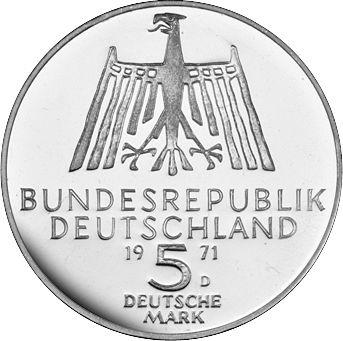 Реверс монеты - 5 марок 1971 года D "Альбрехт Дюрер" - цена серебряной монеты - Германия, ФРГ