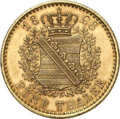 Reverso 5 táleros 1828 S - valor de la moneda de oro - Sajonia, Antonio
