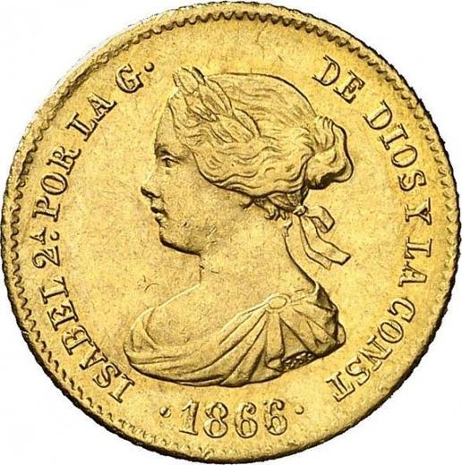 Аверс монеты - 4 эскудо 1866 года Семиконечные звёзды - цена золотой монеты - Испания, Изабелла II