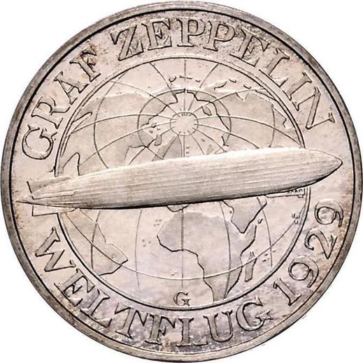 Rewers monety - 3 reichsmark 1930 G "Zeppelin" - cena srebrnej monety - Niemcy, Republika Weimarska
