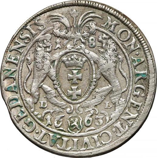 Rewers monety - Ort (18 groszy) 1663 DL "Gdańsk" - cena srebrnej monety - Polska, Jan II Kazimierz