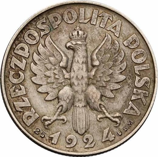 Аверс монеты - Пробные 2 злотых 1924 года Без знака МД USM - цена серебряной монеты - Польша, II Республика