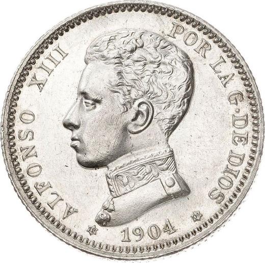 Аверс монеты - 1 песета 1904 года SMV - цена серебряной монеты - Испания, Альфонсо XIII