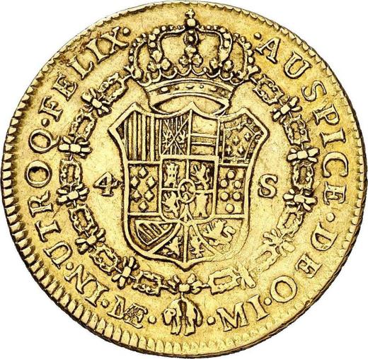 Реверс монеты - 4 эскудо 1787 года MI - цена золотой монеты - Перу, Карл III