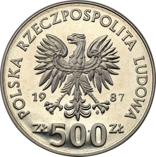 Obverse Pattern 500 Zlotych 1987 MW ET "XV Winter Olympic Games - Calgary 1988" Nickel -  Coin Value - Poland, Peoples Republic
