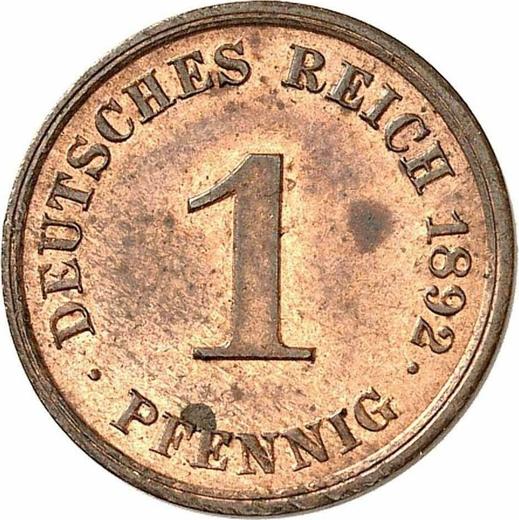 Аверс монеты - 1 пфенниг 1892 года J "Тип 1890-1916" - цена  монеты - Германия, Германская Империя