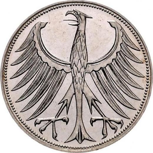 Реверс монеты - 5 марок 1968 года D - цена серебряной монеты - Германия, ФРГ