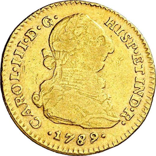 Аверс монеты - 2 эскудо 1789 года NR JJ - цена золотой монеты - Колумбия, Карл III